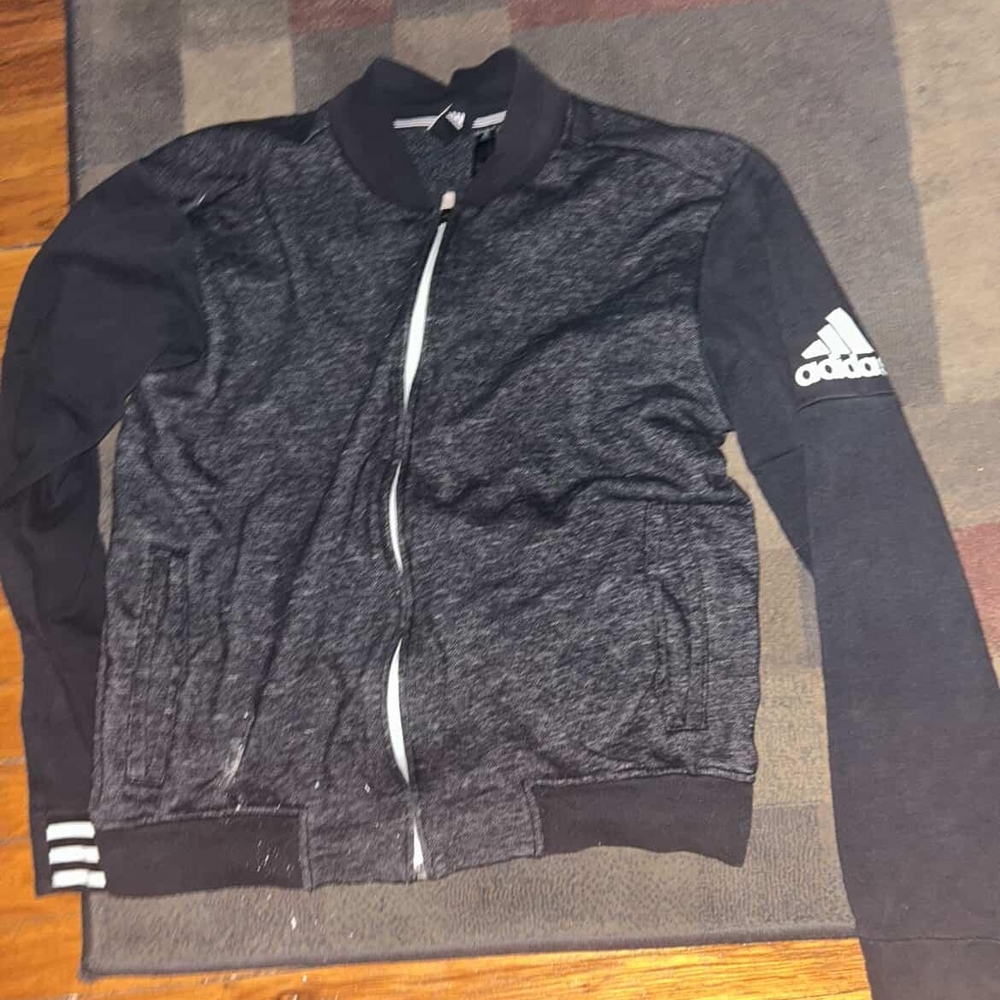 Adidas Men's Charcoal and Black Zip-Up Sweater Size L